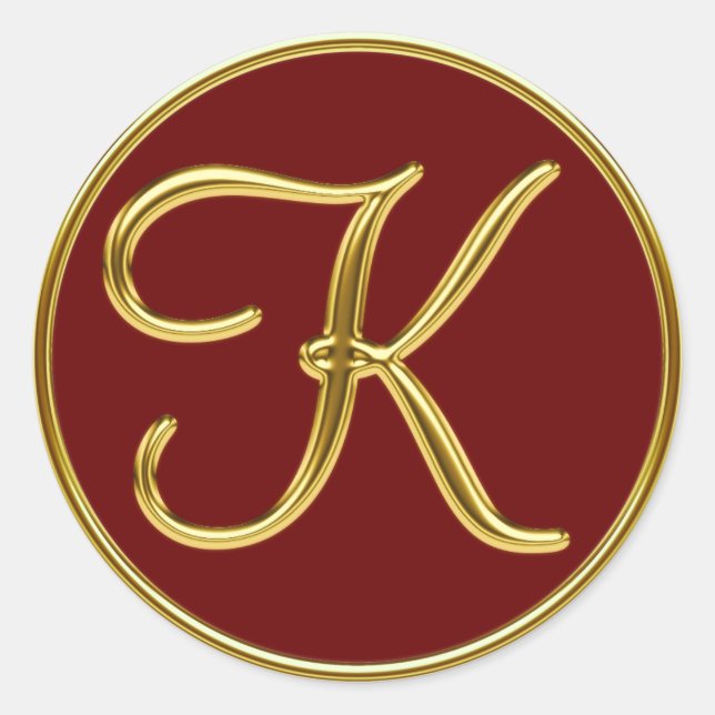 Monogramm K in 3D-Gold Runder Aufkleber (Vorderseite)