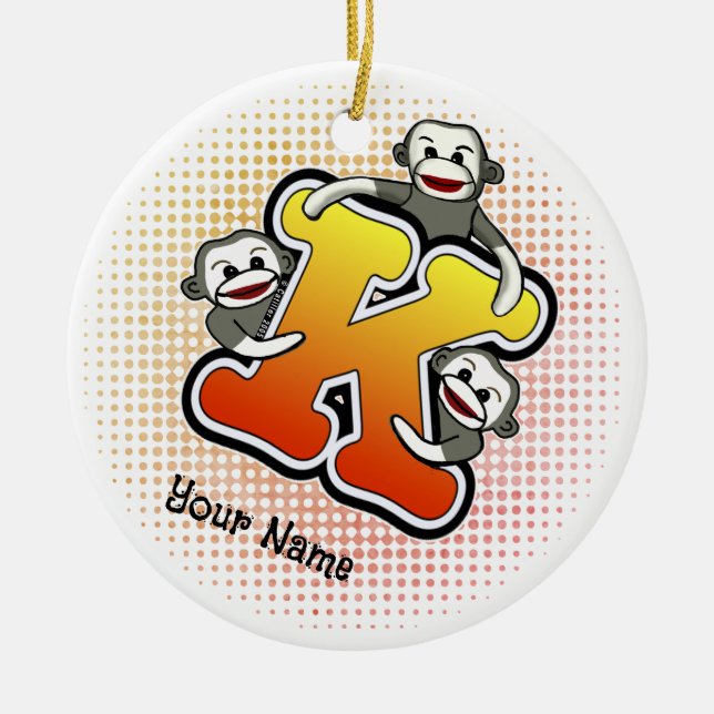 Monogramm K Sockenaffe  Keramik Ornament (Vorne)