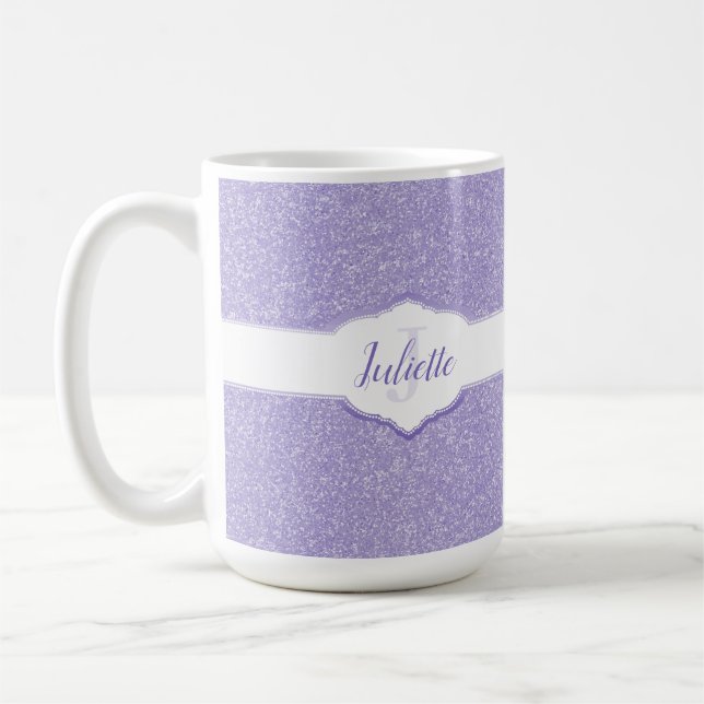 Monogramm-Kaffee-Tasse für lila Glitzer Kaffeetasse (Links)
