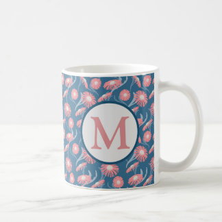 Monogramm-Kaffeetasse rosa Blumen blau für Mütter Kaffeetasse