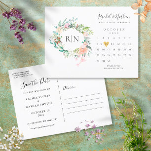 Monogramm Kalender Gold Herzstück Save the Date Ankündigungspostkarte