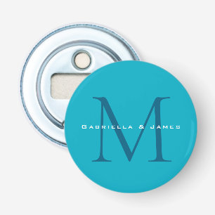 Monogramm-Kalligrafie Azurblau Modern Schlicht Flaschenöffner