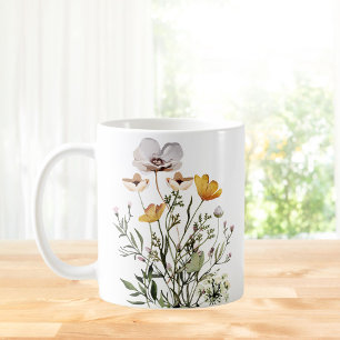 Monogramm-Kalligrafie getrockneter Wildblumenstrau Kaffeetasse