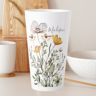 Monogramm-Kalligrafie getrockneter Wildblumenstrau Milchtasse