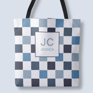 Monogramm Kariert Blau Modern Einfach Initialen Ch Tasche