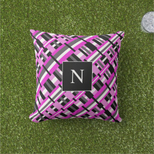 Monogramm Kariert in rosa, schwarz und grau Kissen