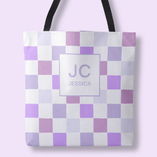 Monogramm kariert lila Lavendel modern einfach Tasche