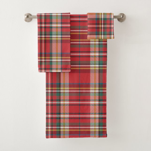Monogramm Kariert Rustikal Rot Badhandtuch Set (Insitu)