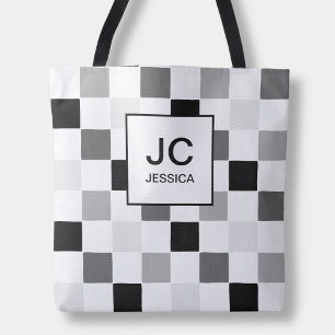 Monogramm Kariert Schwarz Grau Modern Einfache Kon Tasche