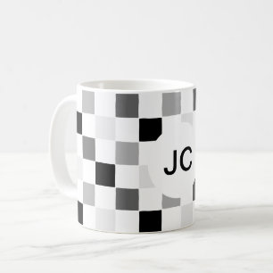 Monogramm kariert Schwarz und Weiß Modern Einfach Kaffeetasse