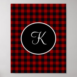 Monogramm Karierte Imitat Rot und Schwarz Buffalo Poster