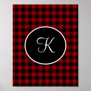 Monogramm Karierte Imitat Rot und Schwarz Buffalo Poster