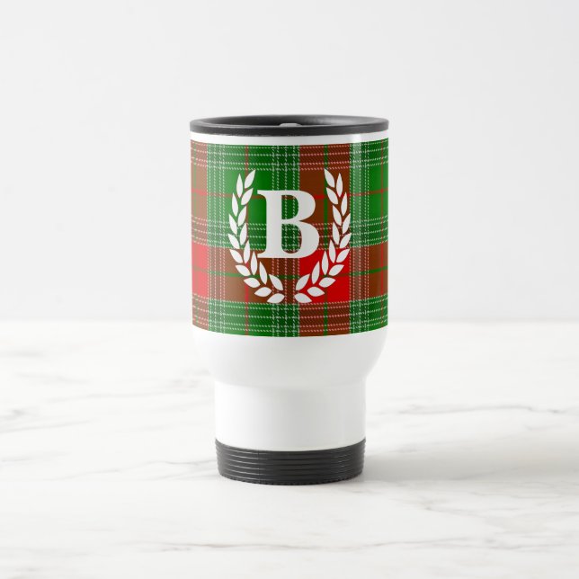 Monogramm Karierter Travel Mug Reisebecher (Mittel)