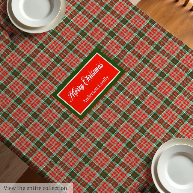 Monogramm Karo Tischdecke Rot Grün Weihnachten Chi (Monogram Plaid Tablecloth Red Green Christmas Chic)