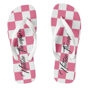 Monogramm Karomuster in rosa und weiß für sie Flip Flops