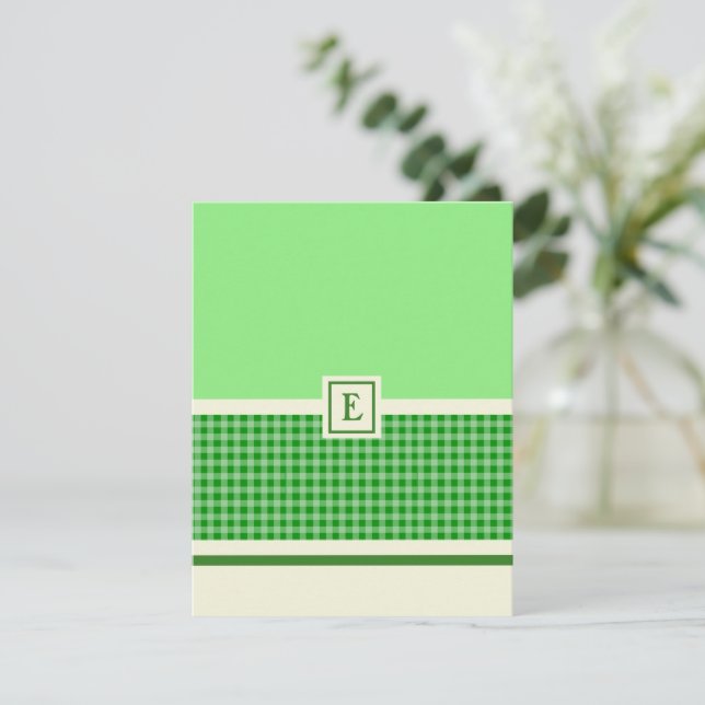 Monogramm-Karte für den grünen Karo Mitteilungskarte (Stehend Vorderseite)