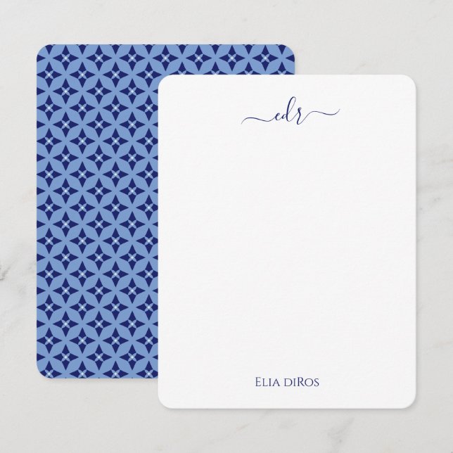Monogramm-Karte für Französisch-Blau Mitteilungskarte (Vorne/Hinten)