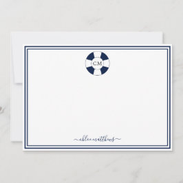 Monogramm-Karte für Navy und White Strip Mitteilungskarte