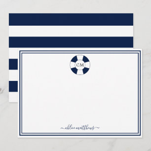 Monogramm-Karte für Navy und White Strip Mitteilungskarte