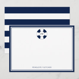 Monogramm-Karte für Navy und White Strip Mitteilungskarte