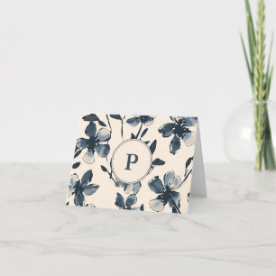 Monogramm-Karte mit blauen Blumen zum Zusammenfalt Dankeskarte