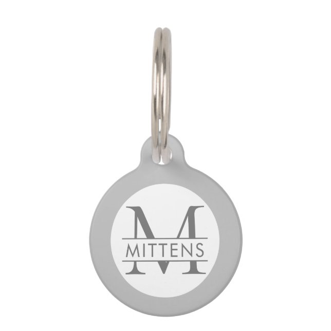 Monogramm-Katze oder Hund, grau und weiß Haustiermarke (Vorderseite)