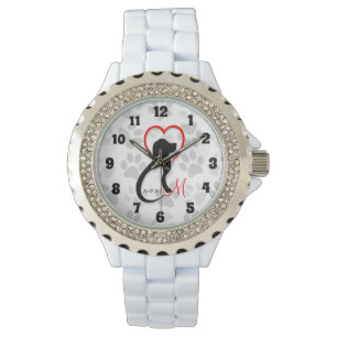 Monogramm-Katzen-und Hunderot-Herz A-PAL Logo-  Armbanduhr