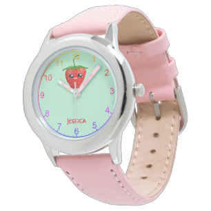Monogramm Kawaii Erdbeerfrüchte auf Türkis Armbanduhr