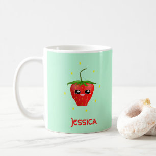 Monogramm Kawaii Erdbeerfrüchte auf Türkis Kaffeetasse