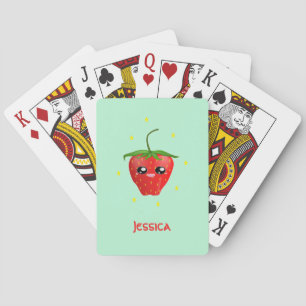 Monogramm Kawaii Erdbeerfrüchte auf Türkis Spielkarten