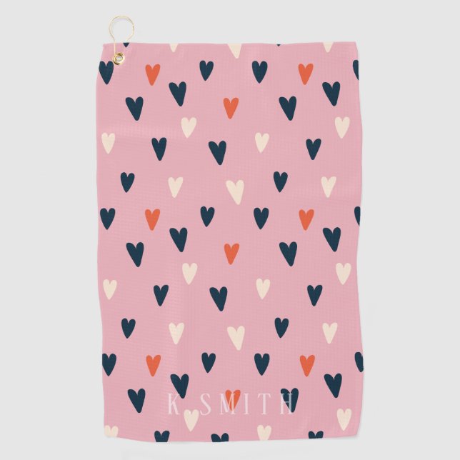 Monogramm Kawaii Niedliches Herzmuster Golfhandtuch (Vorderseite)