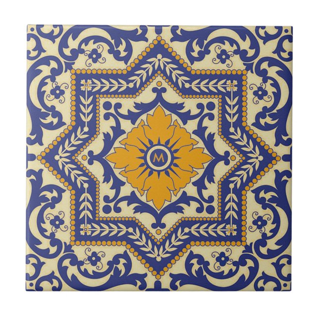 Monogramm-Keramik Azulejo Art-Blau-Fliese Fliese (Vorderseite)