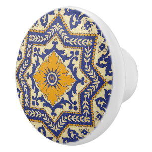 Monogramm-Keramik Azulejo Art-blauer Keramik-Griff Keramikknauf