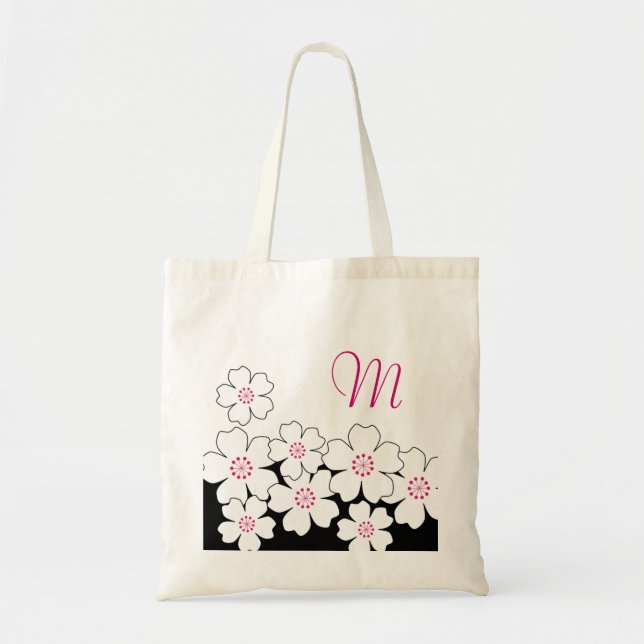 Monogramm-Kirschblüten-Brautjungfern-Taschen Tragetasche (Vorne)