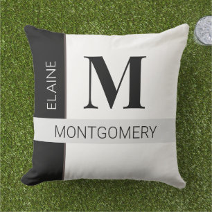 Monogramm-Kissen aus schwarzem und weißem Farbbloc Kissen