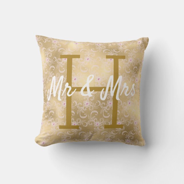 Monogramm-Kissen für die goldene Spitze Kissen (Vorderseite)