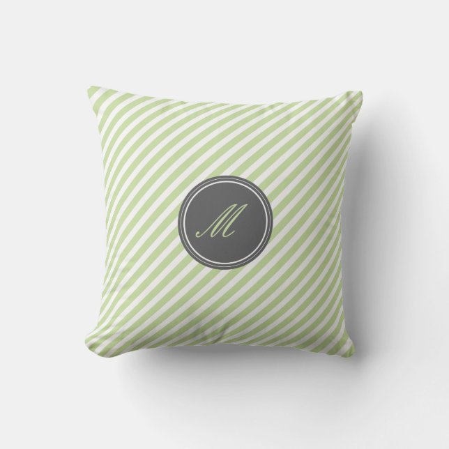 Monogramm-Kissen mit grünem Streifen Kissen (Vorderseite)