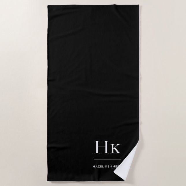 Monogramm Klassisch Einfach Chic Schwarz Weiß Strandtuch (Vorderseite)