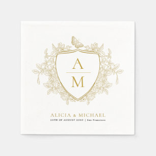 Monogramm klassisch elegante goldene florale Wappe Serviette