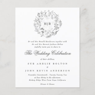 Monogramm Klassische Botanische Blumen Hochzeit im Flyer