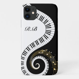 Monogramm-Klavierschlüssel und Musiknotizen title_seo2
