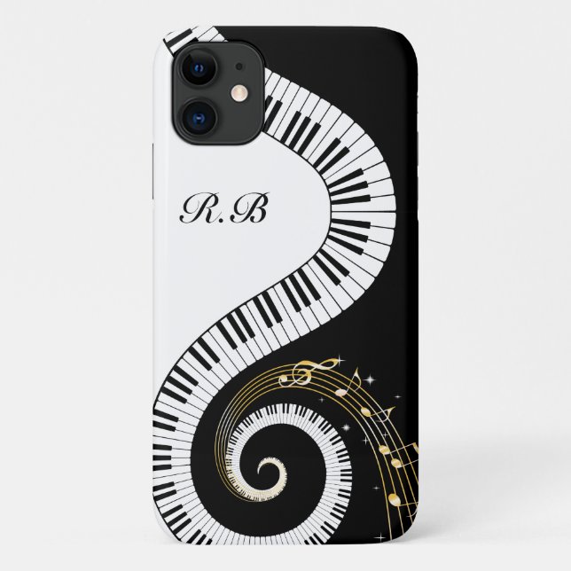 Monogramm-Klavierschlüssel und Musiknotizen Case-Mate iPhone Hülle (Rückseite)