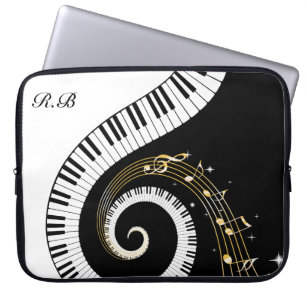 Monogramm-Klavierschlüssel und Musiknotizen Laptopschutzhülle