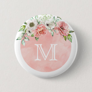Monogramm-Knopf-Button | erröten der rosa Blumen Button