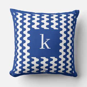 Monogramm Kobaltblau Fettes Wellenmuster Kissen