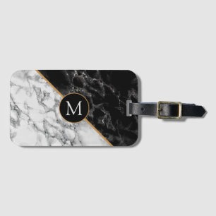 Monogramm Kofferanhänger Schwarz Weiß Marmorstein