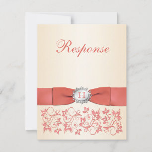 Monogramm Korallen Champagner Florale Hochzeits RS RSVP Karte