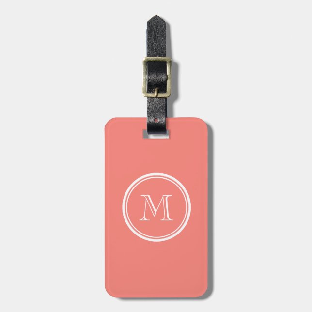 Monogramm-korallenrote rosa zuerstobere Grenze Gepäckanhänger (Vorderseite vertikal)