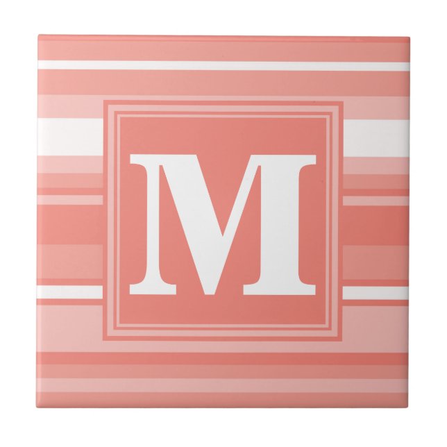 Monogramm Korallenstreifen Fliese (Vorderseite)