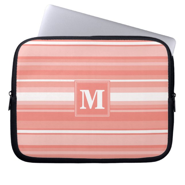 Monogramm Korallenstreifen Laptopschutzhülle (Vorderseite)